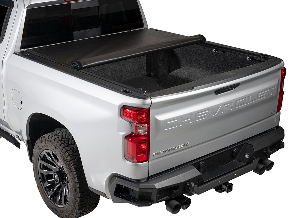 Airplex soft roll-up tonneau cover on a truck bed rail